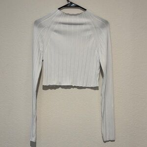 House of Harlow 1960 White Ribbed Long-Sleeve Crop Top